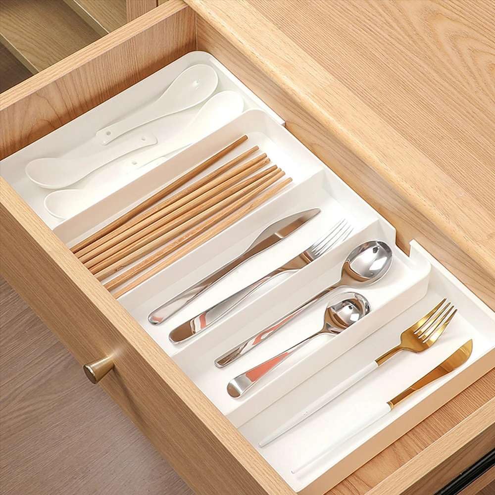 Mann Mart Kitchen Drawer Organizer With 5 Expandable Compartments | Cutlery & Utensil Storage Divider For Efficient Home Organiz