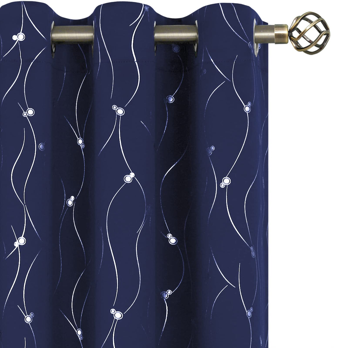Bgment Blackout Curtains 84 Inch Length 2 Panels Set, Grommet Thermal Insulated Blackout Curtains With Wave Line And Dots Printe