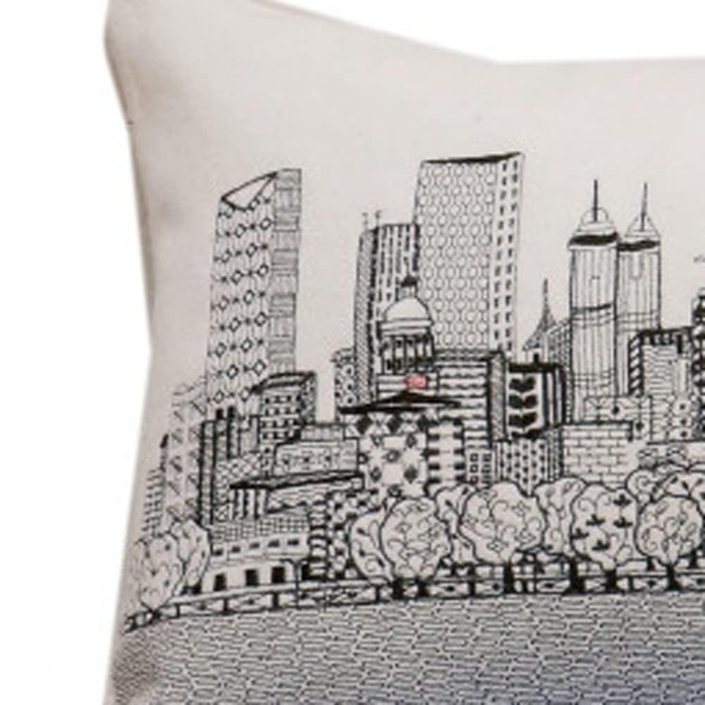 HomeRoots Cream 35' White Atlanta Daylight Skyline Lumbar Decorative Pillow