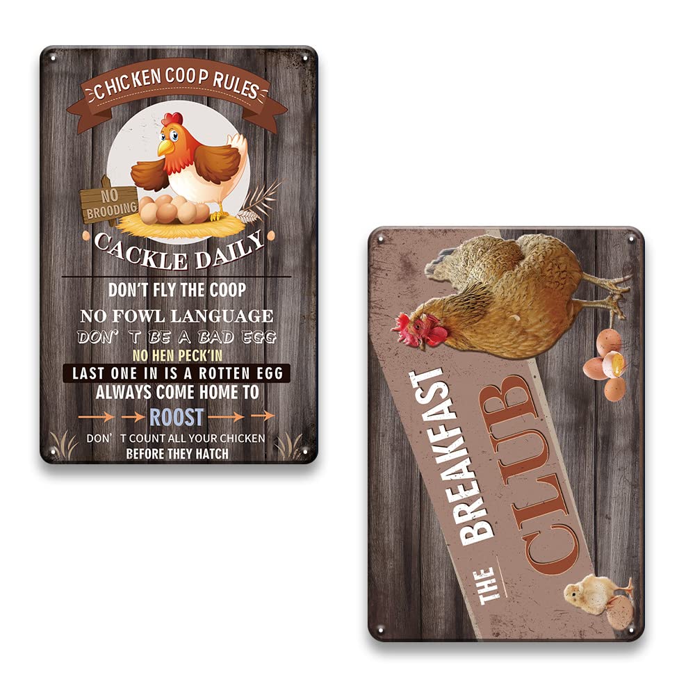 Chicken Coop Decor Metal Signs, Chicken Signs For Coop Funny Outdoor, 2Pcs 12X8 Inches Chicken Decor Chicken Signs Set Aluminium