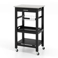 TANGZON Kitchen Trolley, Rolling Kitchen Island on Wheels with Removable Tray, Mesh Basket, Stainless Steel Worktop, Drawer & Sl
