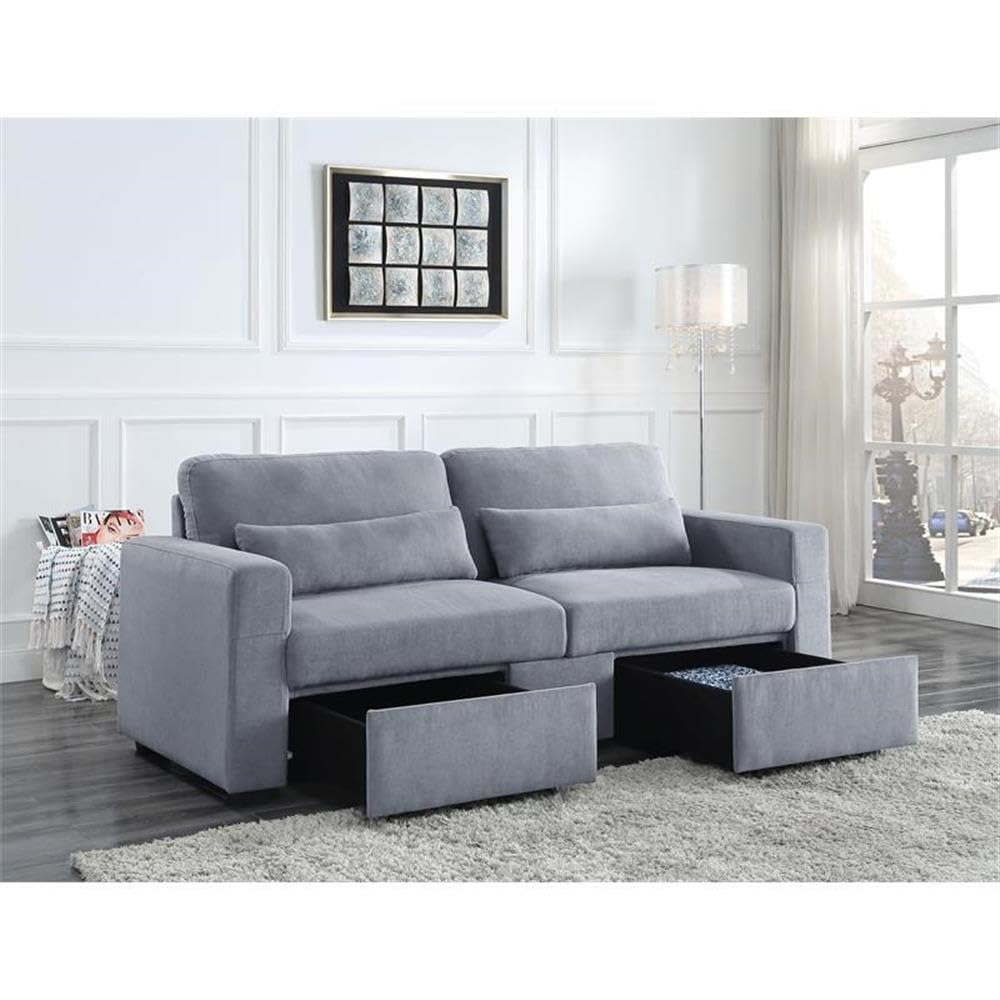 Rogyne Linen Fabric Upholstery Sofa with 2 Storage Drawers - Thumbnail 2