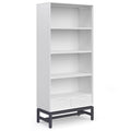 SIMPLIHOME Banting Bookcase - 66 inch Tall Solid Hardwood and Metal Bookshelf in White, Modern Industrial Storage for Living Roo