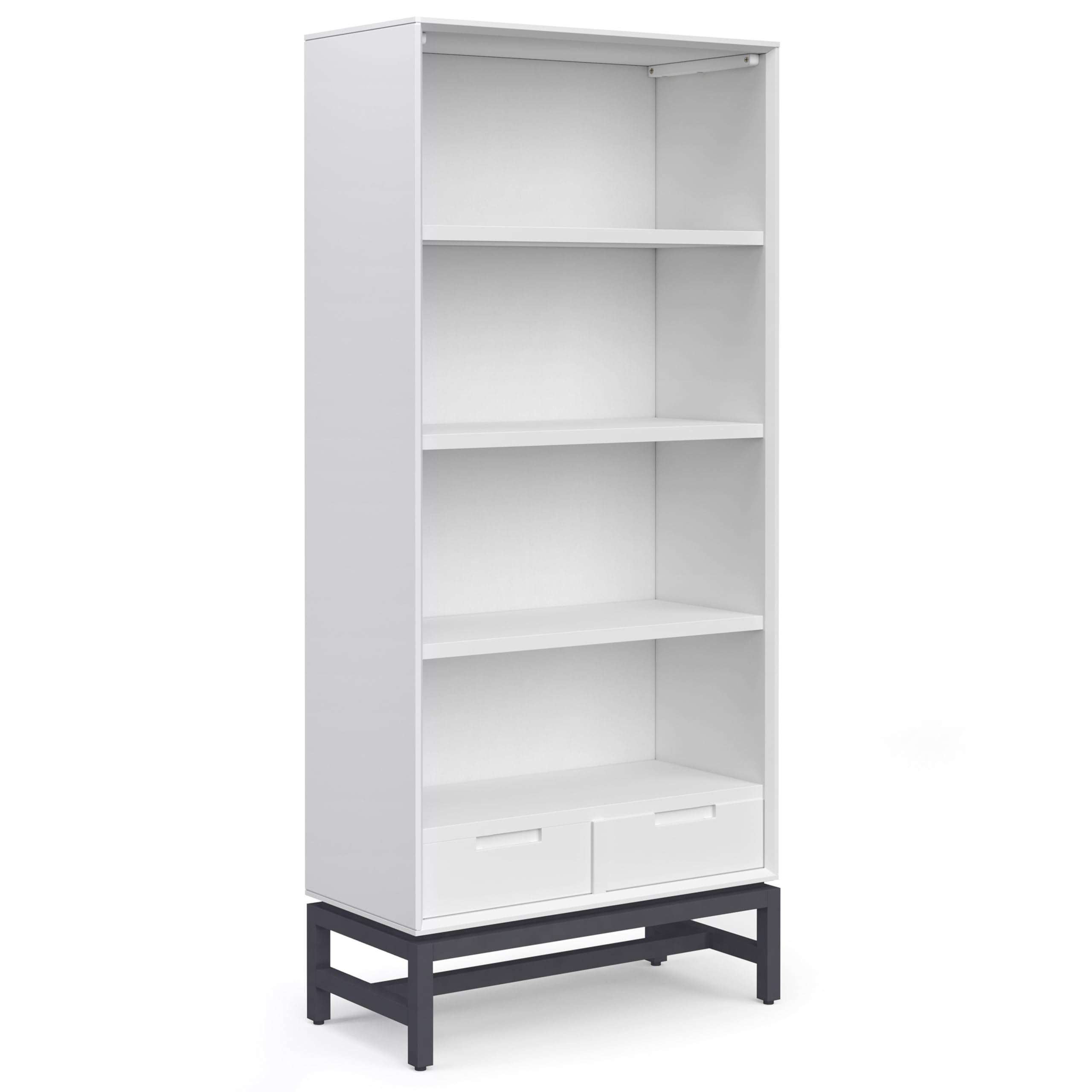 SIMPLIHOME Banting Bookcase - 66 inch Tall Solid Hardwood and Metal Bookshelf in White, Modern Industrial Storage for Living Roo