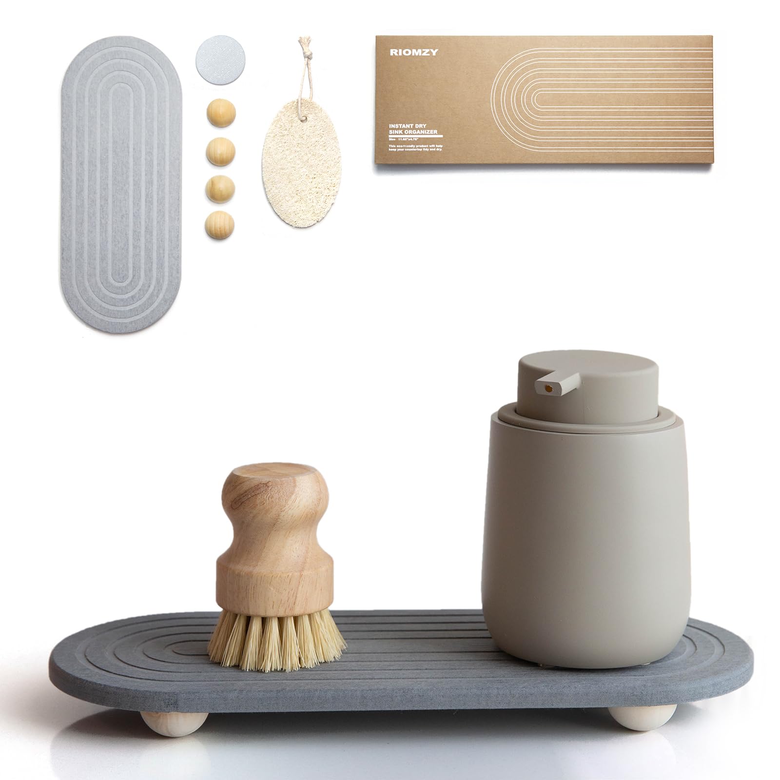 RIOMZY Instant Dry Sink Caddy Organizer - Water Absorbing Stone Tray for Kitchen Bathroom Countertop, Fast Drying Sink Caddy (wi