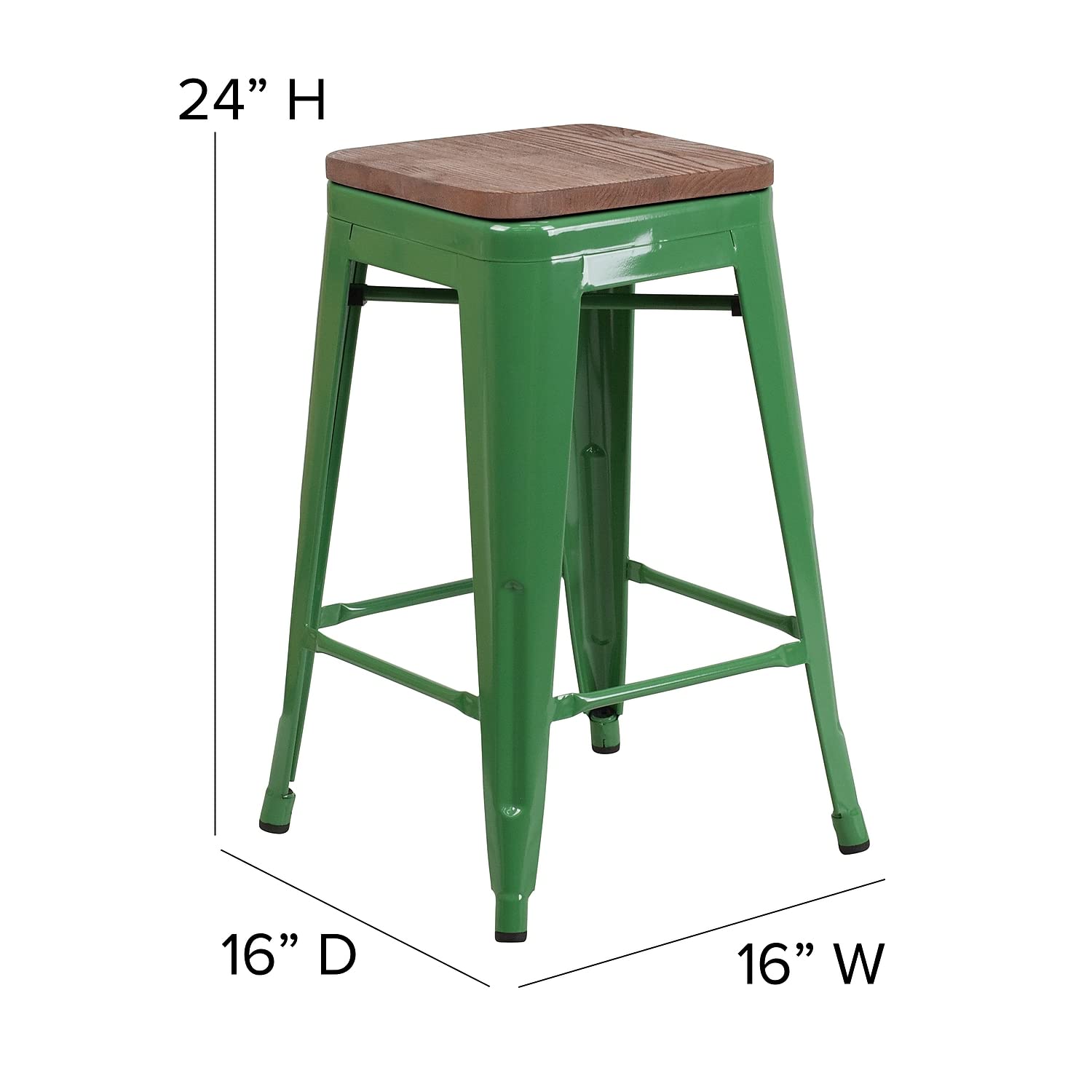Flash Furniture Lily 24&quot; High Backless Green Metal Counter Height Stool With Square Wood Seat