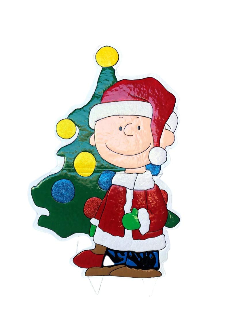 ProductWorks 42 Peanuts Metal Charlie Brown with Tree Christmas Decoration, Multicolor