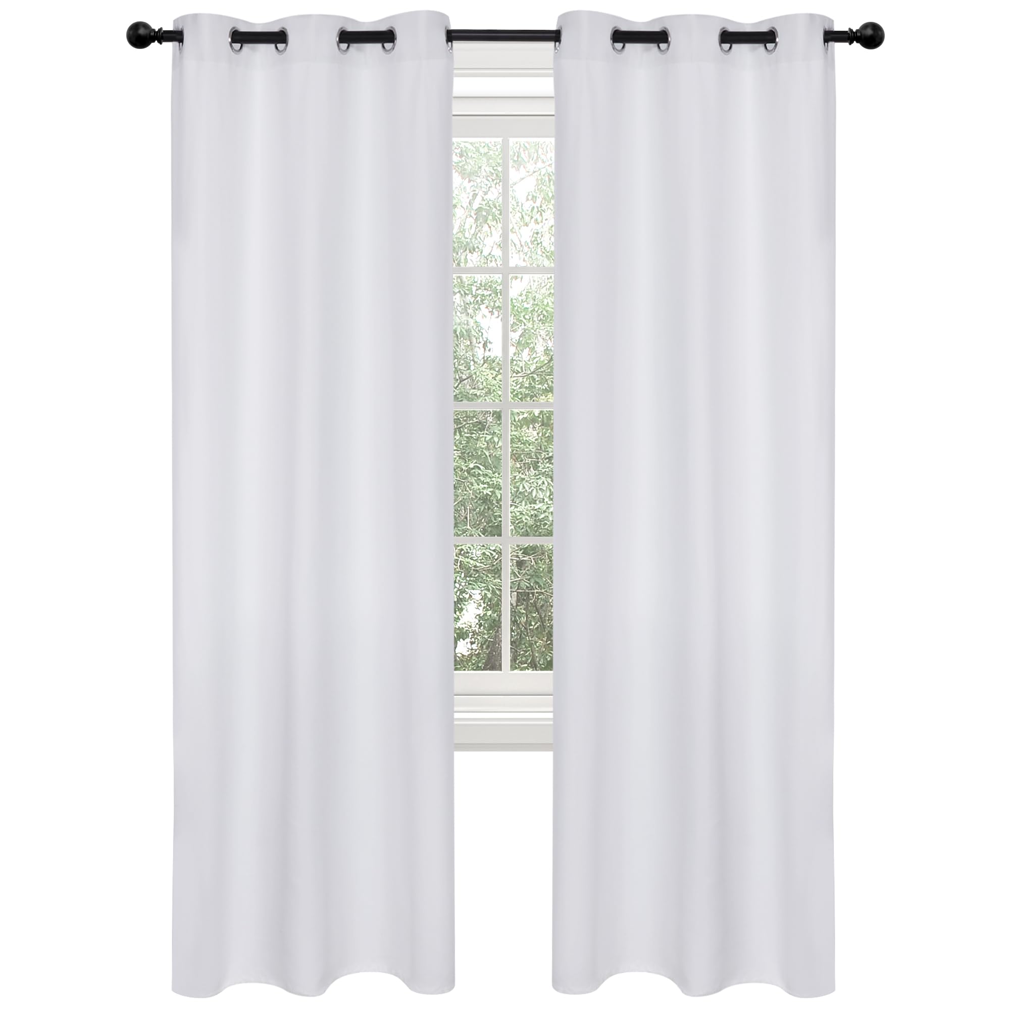 Deconovo Thermal Insulated Blackout Curtains Room Darkening & Energy Saving Solid Grommet Top Curtain Panels For Home Decor Bedroom Windows 2 Panels, Light Silver Grey, 42Wx84L In