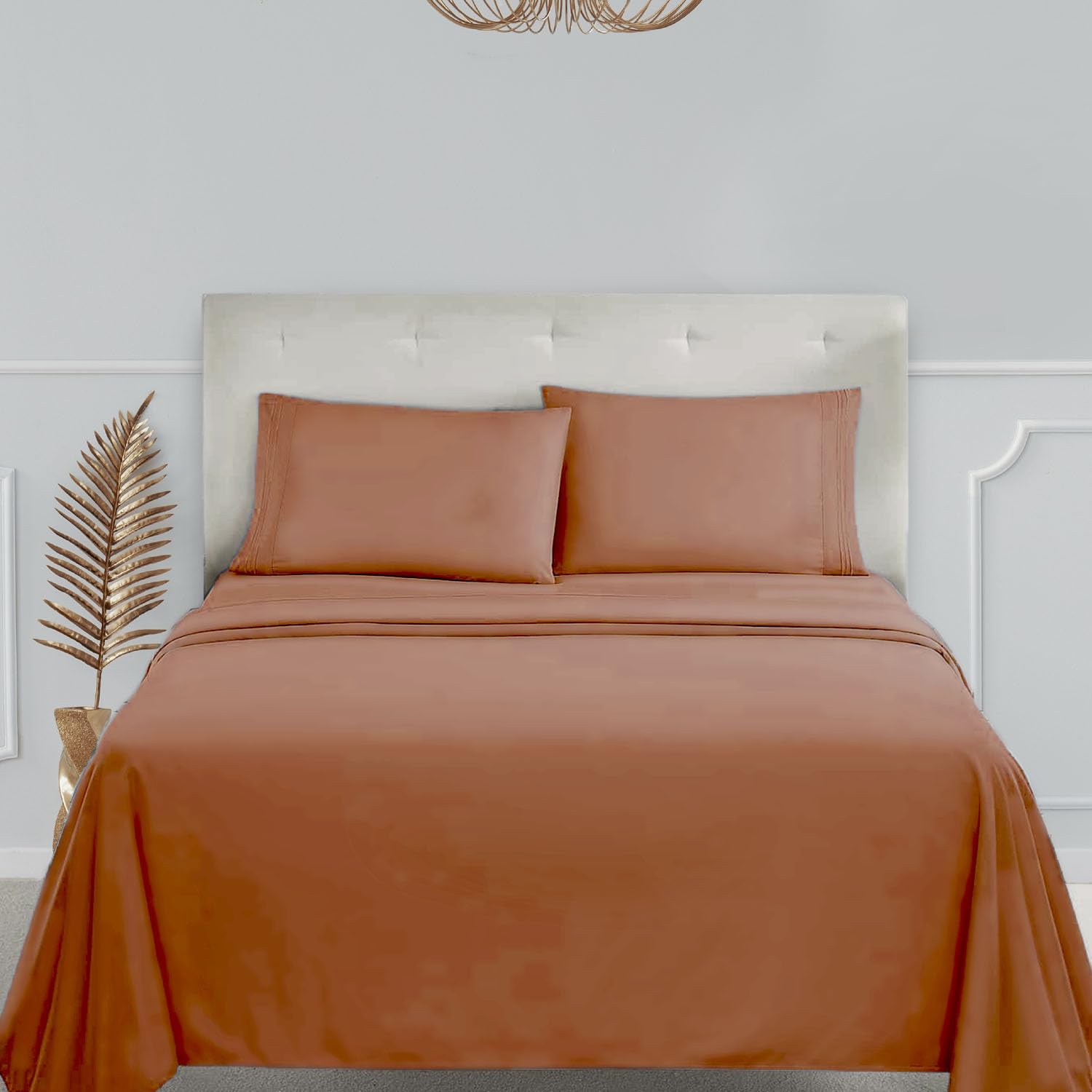 Clara Clark Bed Sheets, Premier 1800 Series 4 Piece Bed Sheet Set, Deep Pocket, Wrinkle, Fade, Stain Resistant, Luxury Soft Bedding Sheets & Pillowcases, King, Burnt Sienna