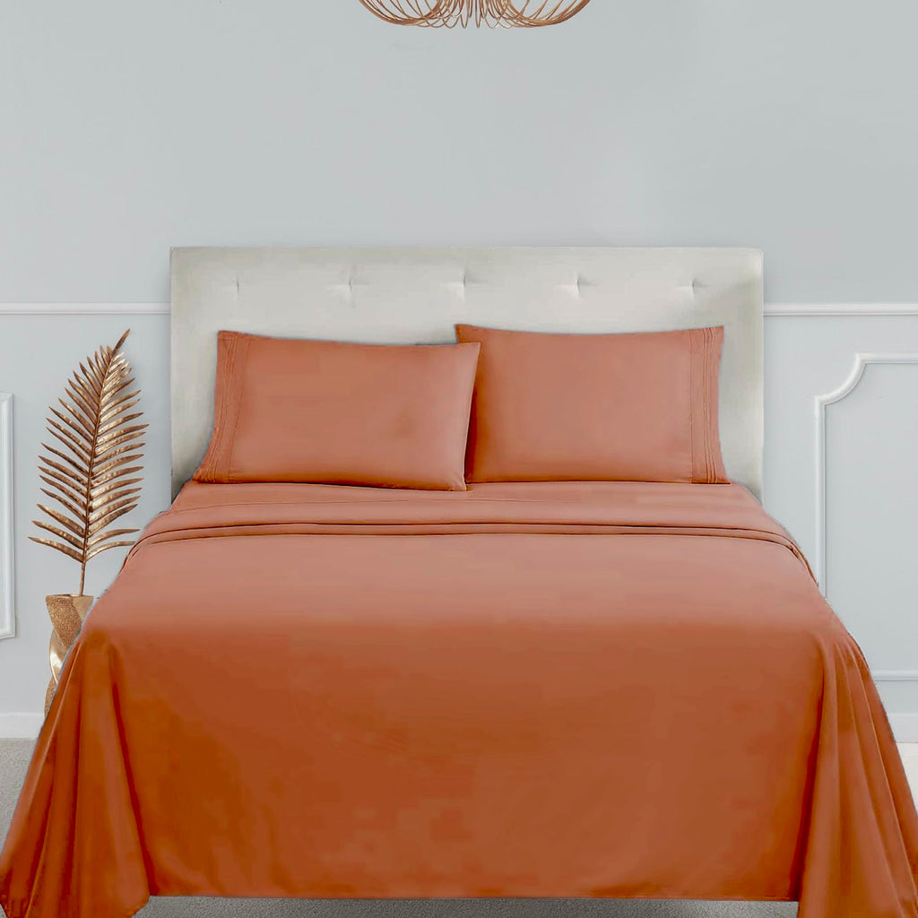 Clara Clark Bed Sheets, Premier 1800 Series 4 Piece Bed Sheet Set, Deep Pocket, Wrinkle, Fade, Stain Resistant, Luxury Soft Bedding Sheets & Pillowcases, Split King, Burnt Sienna