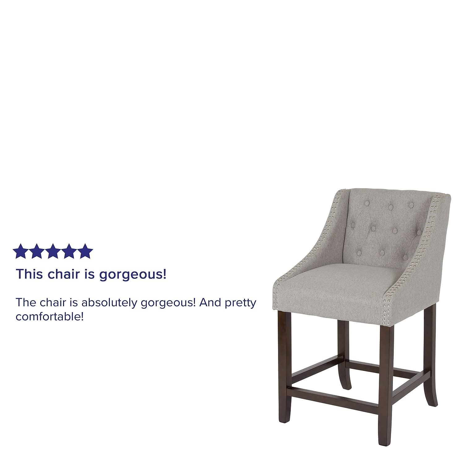 Flash Furniture Carmel Series 24&quot; High Transitional Tufted Walnut Counter Height Stool With Accent Nail Trim In Light Gray Fabric