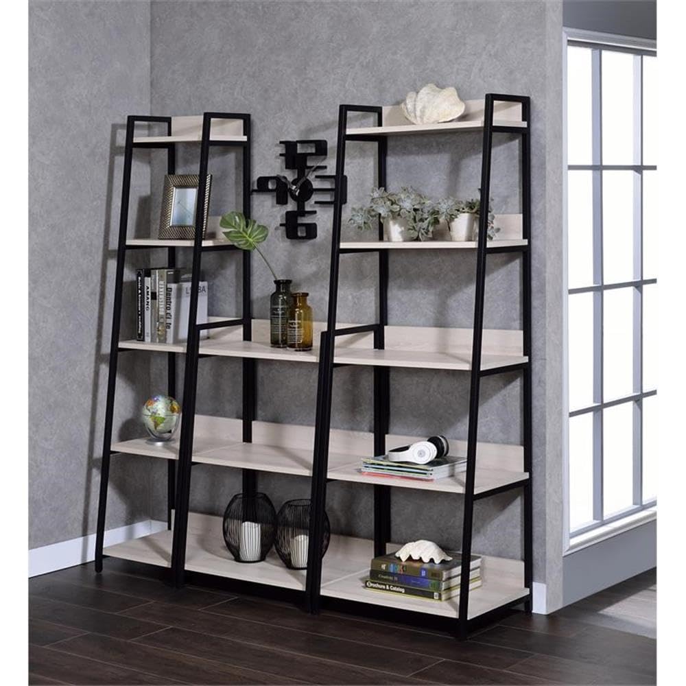 Acme Wendral 5 Wooden Tiers Ladder Bookshelf In Natural And Black