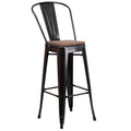 Flash Furniture Lily 30" High Black-Antique Gold Metal Barstool with Back and Wood Seat