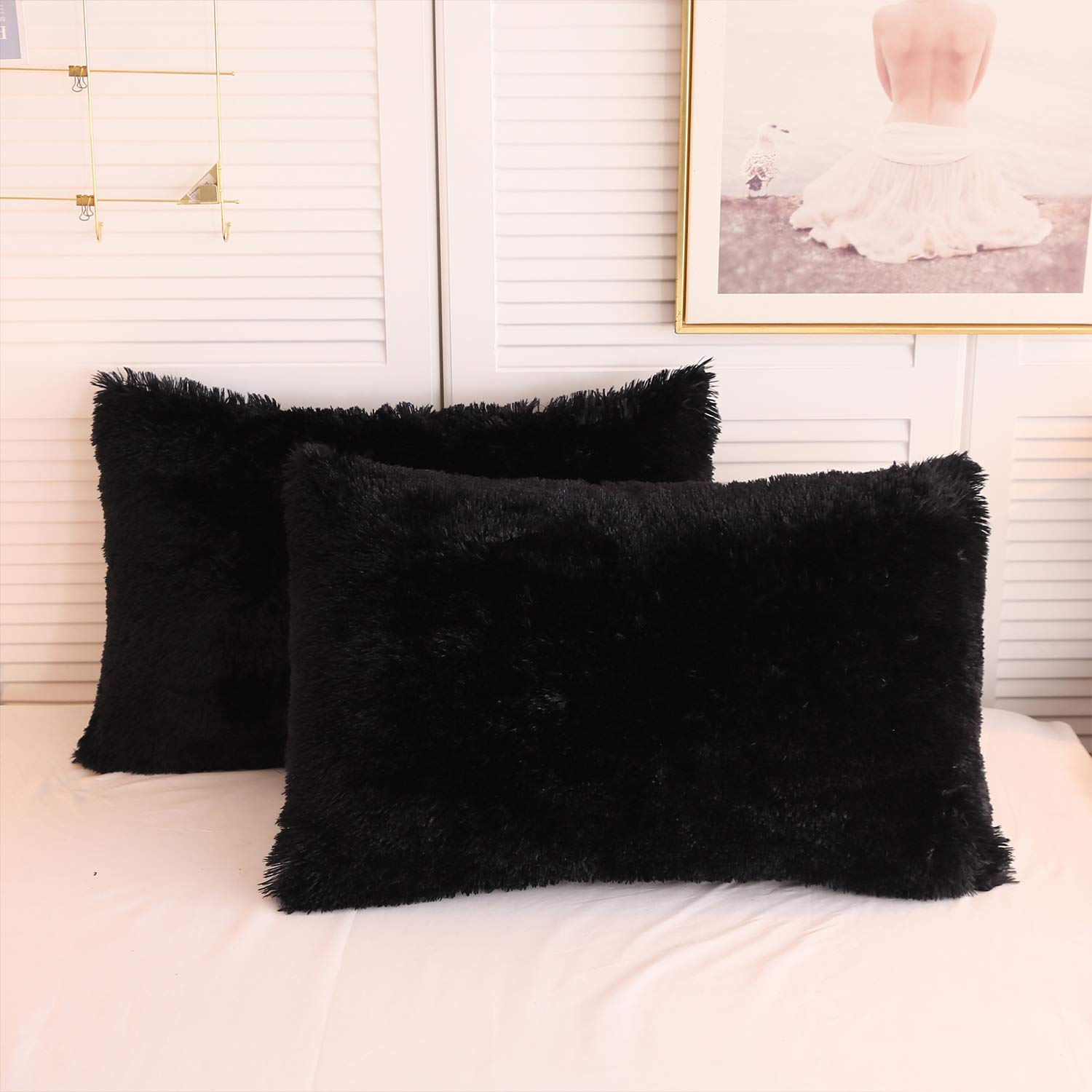 Xege Faux Fur Throw Pillow Cases Plush Shaggy Ultra Soft Pillow Cover Fluffy Crystal Velvet Decorative Pillowcases Zipper Closur