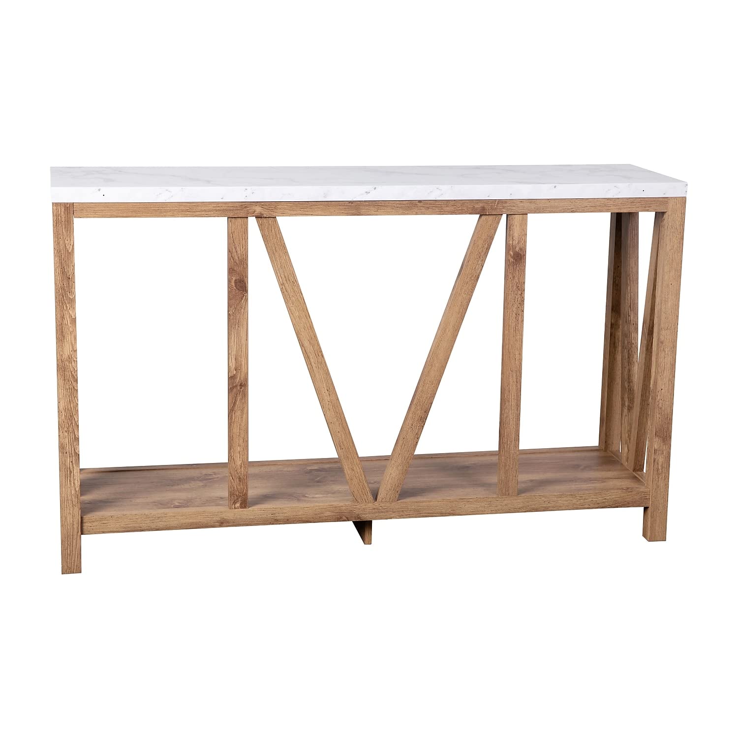Flash Furniture Charlotte Farmhouse 2-Tier Console Table - Warm Oak Finish Engineered Wood Frame - Marble Finish Tabletop - For Entryway or Living Room