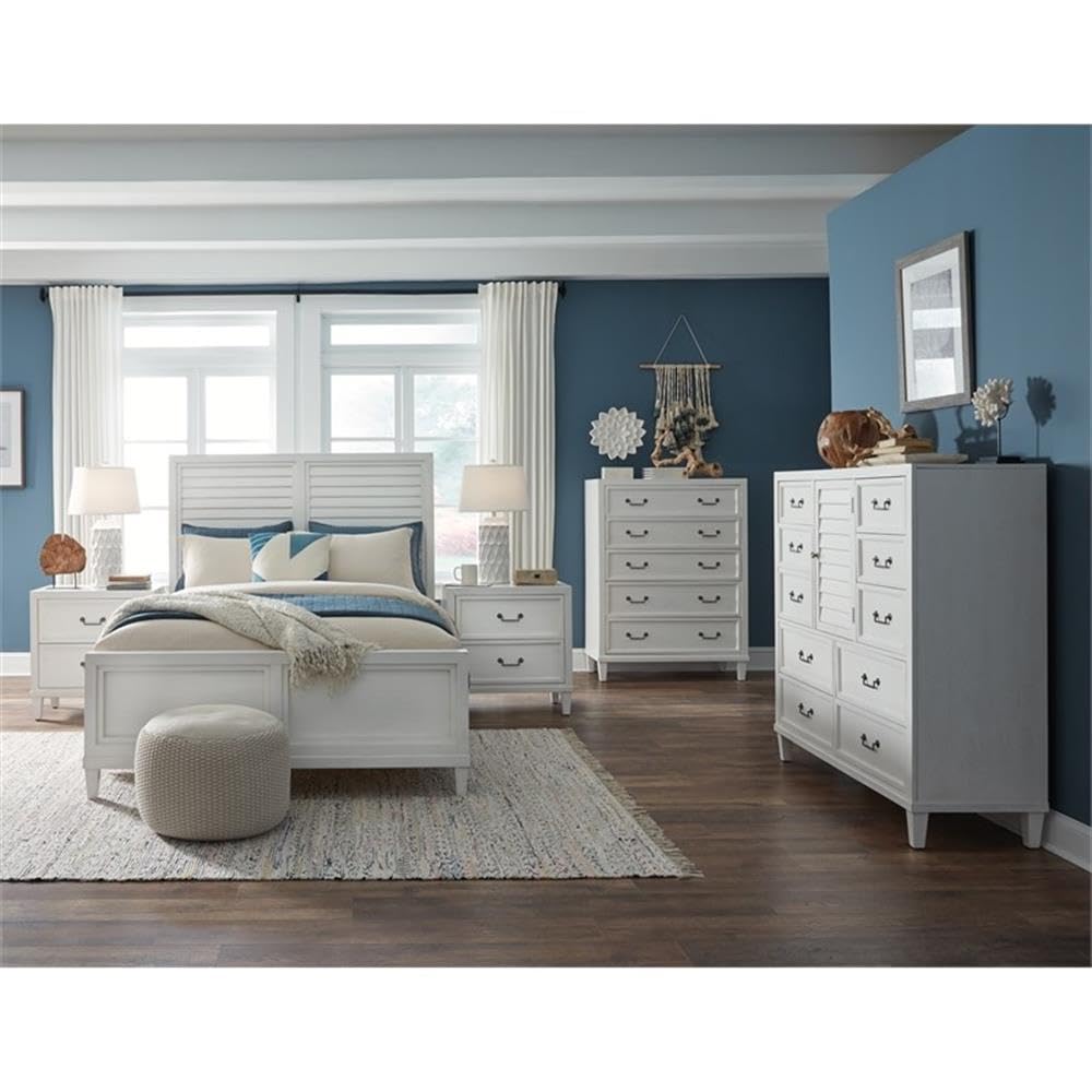 American Woodcrafters Dunescape 63&quot; W Wood Queen Panel Bed in White