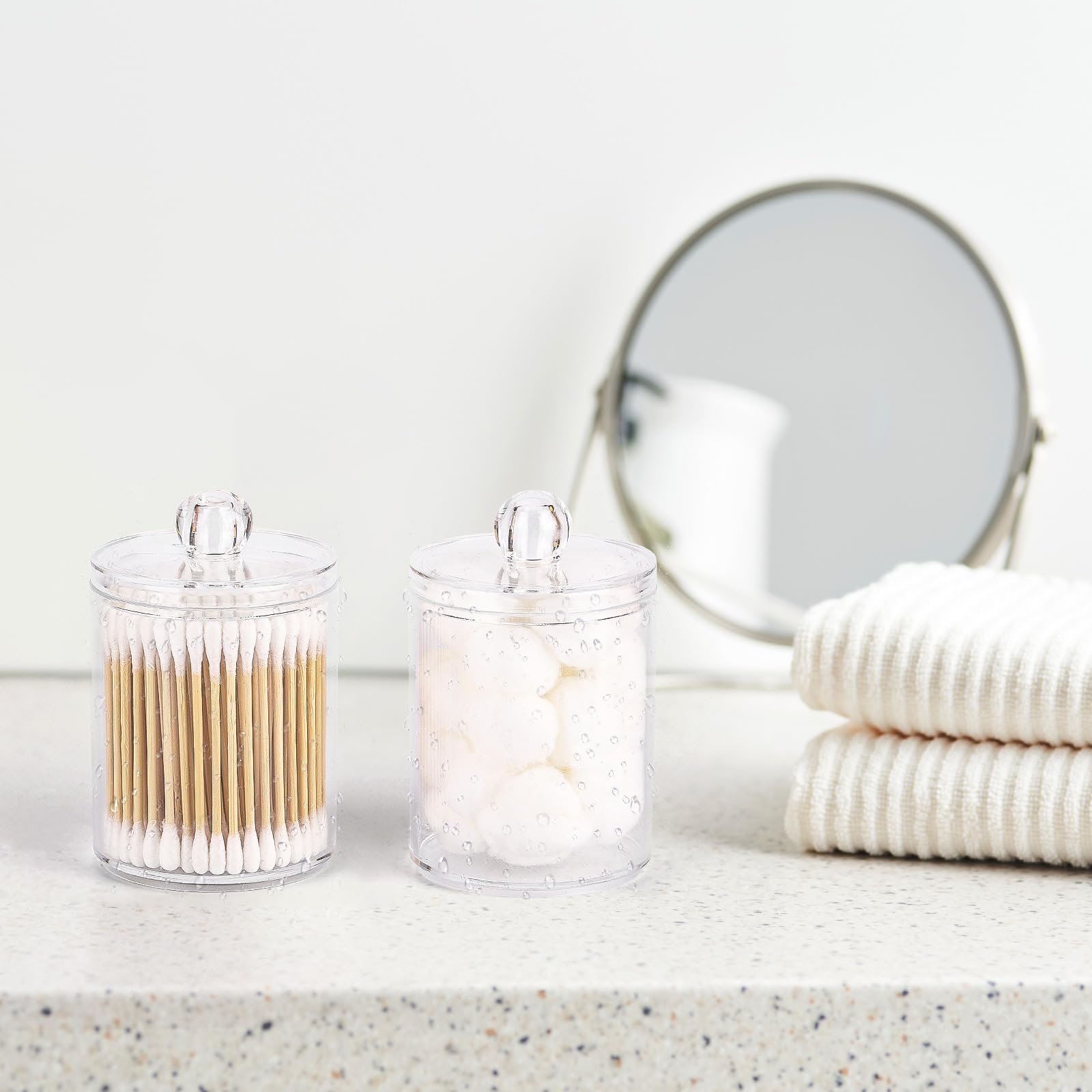 Tbestmax 4 Pack Qtip Holder - Restroom Bathroom Organizers And Storage Containers, Clear Plastic Apothecary Jars With Lids For C