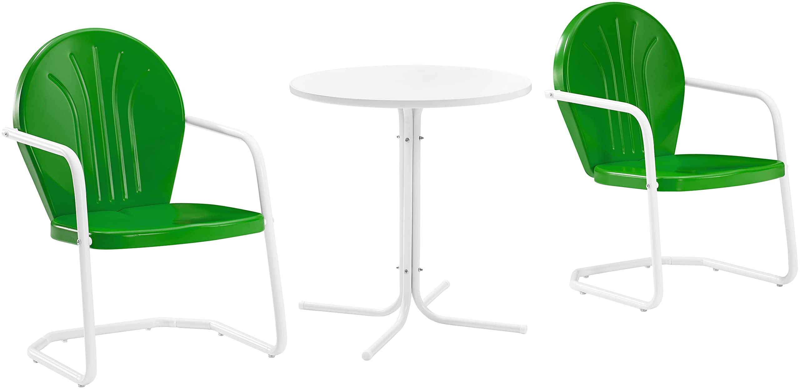 Crosley Furniture Griffith 3-Piece Outdoor Bistro Set, Retro Metal Patio Table and Chairs for Dining, Porch, Kelly Green Gloss and White Satin