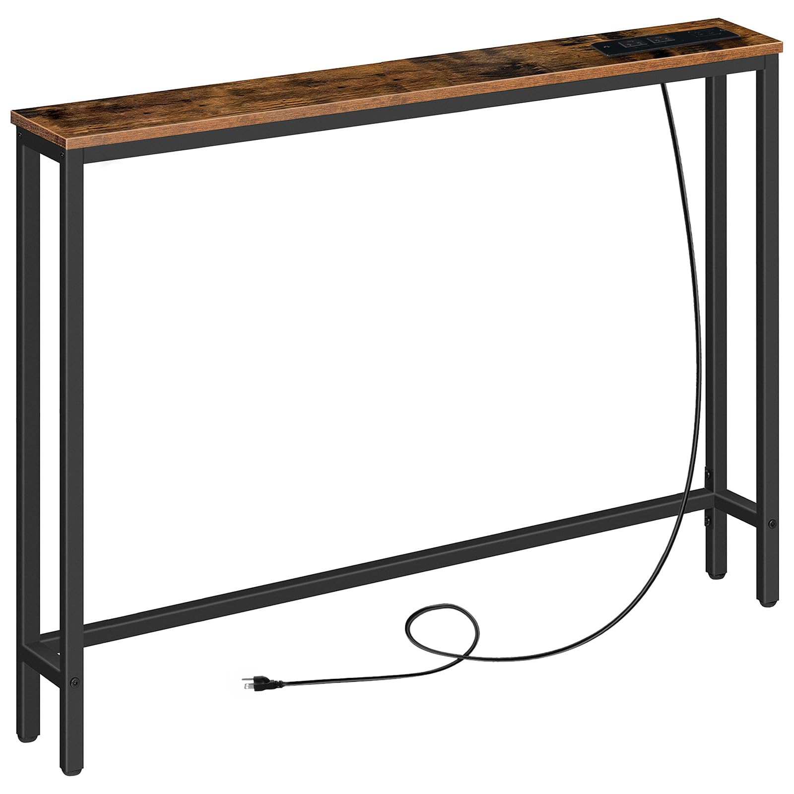 HOOBRO 39.4'' Skinny Console Table with Power Outlets, 5.9'' Behind Couch Table with Charging Station, Narrow Sofa Table, Long a