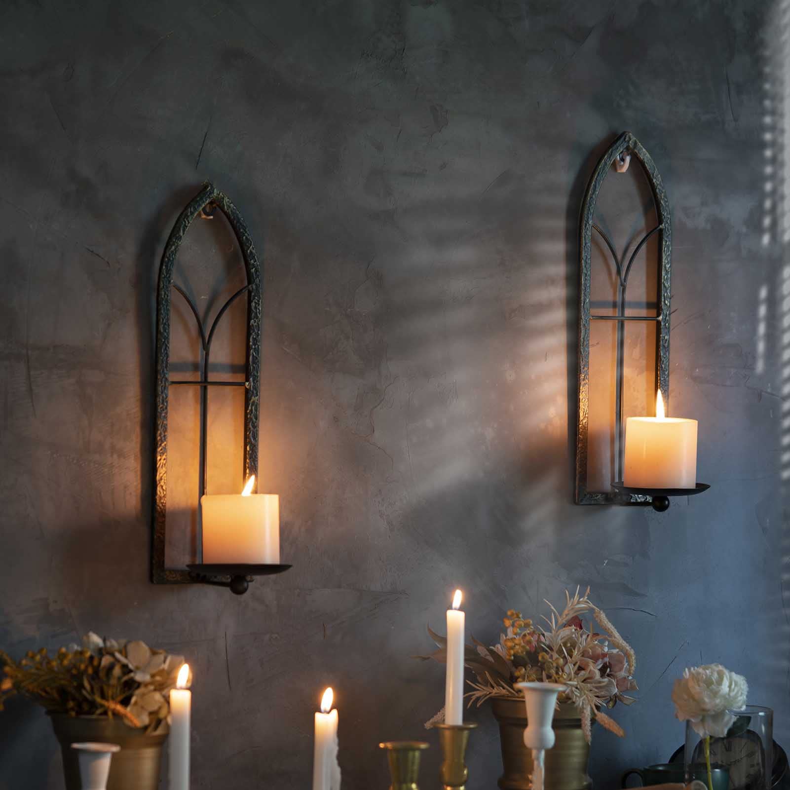 GAKA Wall Sconce Candle Holder (Set of 2) Black Gold Rustic Wall-Mount Metal Candle Holders/gothic wall Hanging Iron Wall Candle
