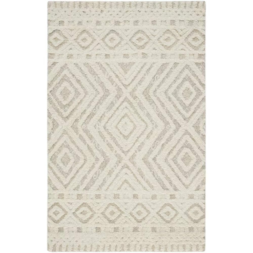 HomeRoots 512797 8 x 10 ft. Ivory & Tan Wool Geometric Hand Tufted Handmade Stain Resistant Rectangle Area Rug