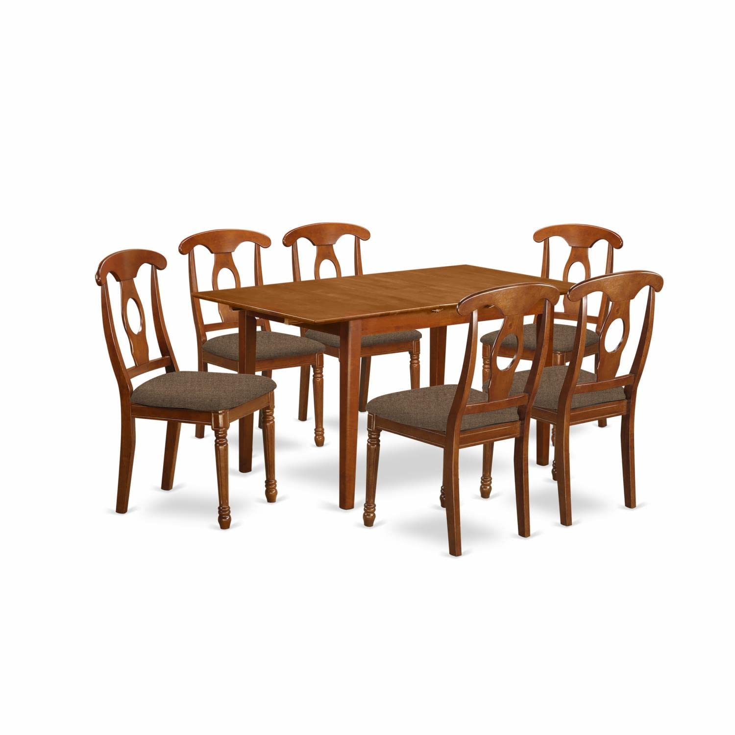 East West Furniture PSNA7-SBR-C 7 Piece Dinette Set Consist of a Rectangle Room Table with Butterfly Leaf and 6 Linen Fabric Upholstered Dining Chairs, 32x60 Inch