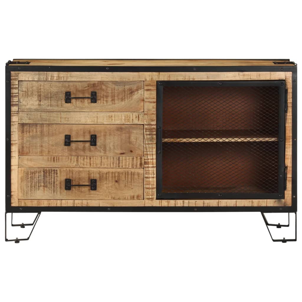 vidaXL Industrial-Style Sideboard with Storage Drawers, 39.4&quot;x12.2&quot;x23.6&quot;, Built with Solid Rough Mango Wood and Steel in Brown and Black