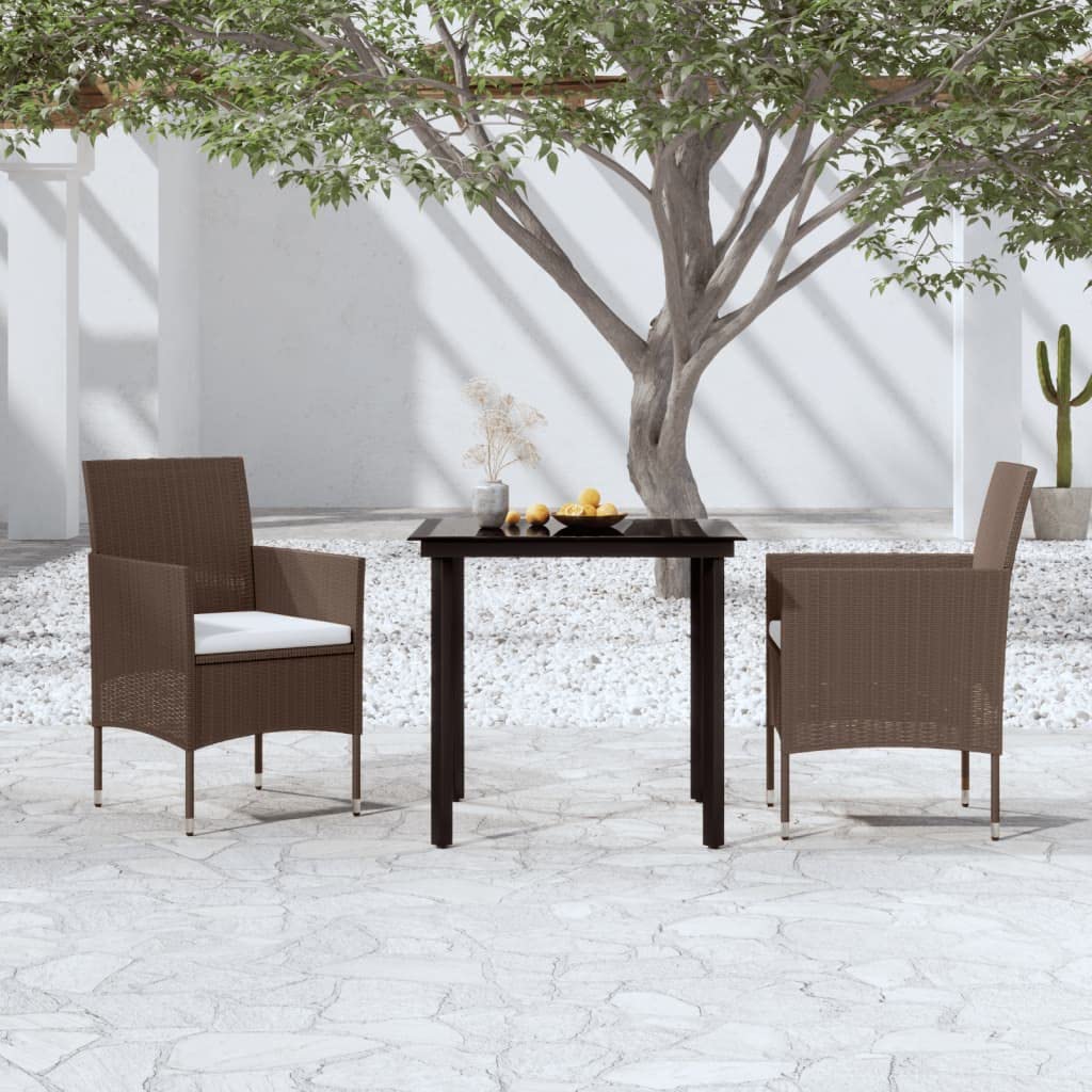 vidaXL Patio Dining Set 3 Piece with Cushions Garden Outdoor Lawn Yard Terrace Balcony Table and Chair Seat Seating Furniture Brown and Black