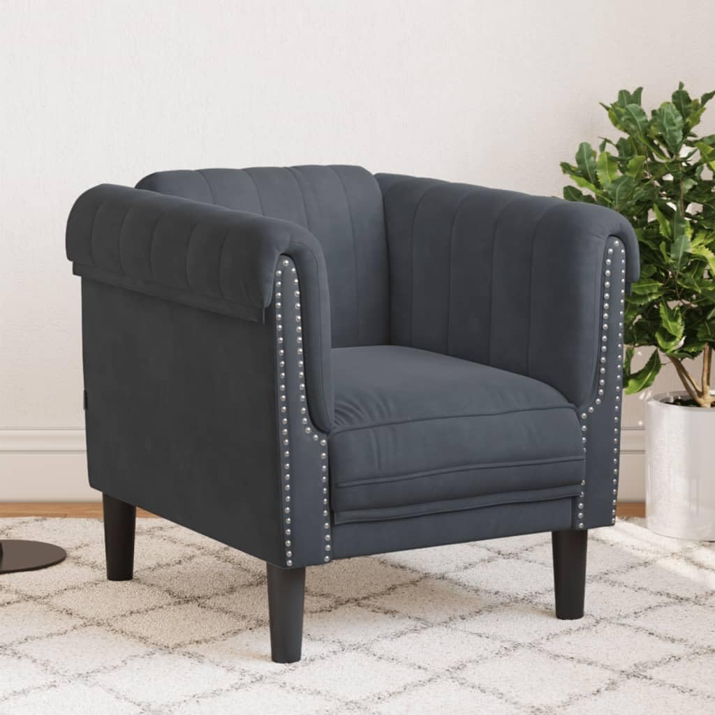 vidaXL - Dark Gray Velvet Upholstered Armchair - 1-Seater Sofa Chair - Modern Accent Chair for Living Room/Bedroom