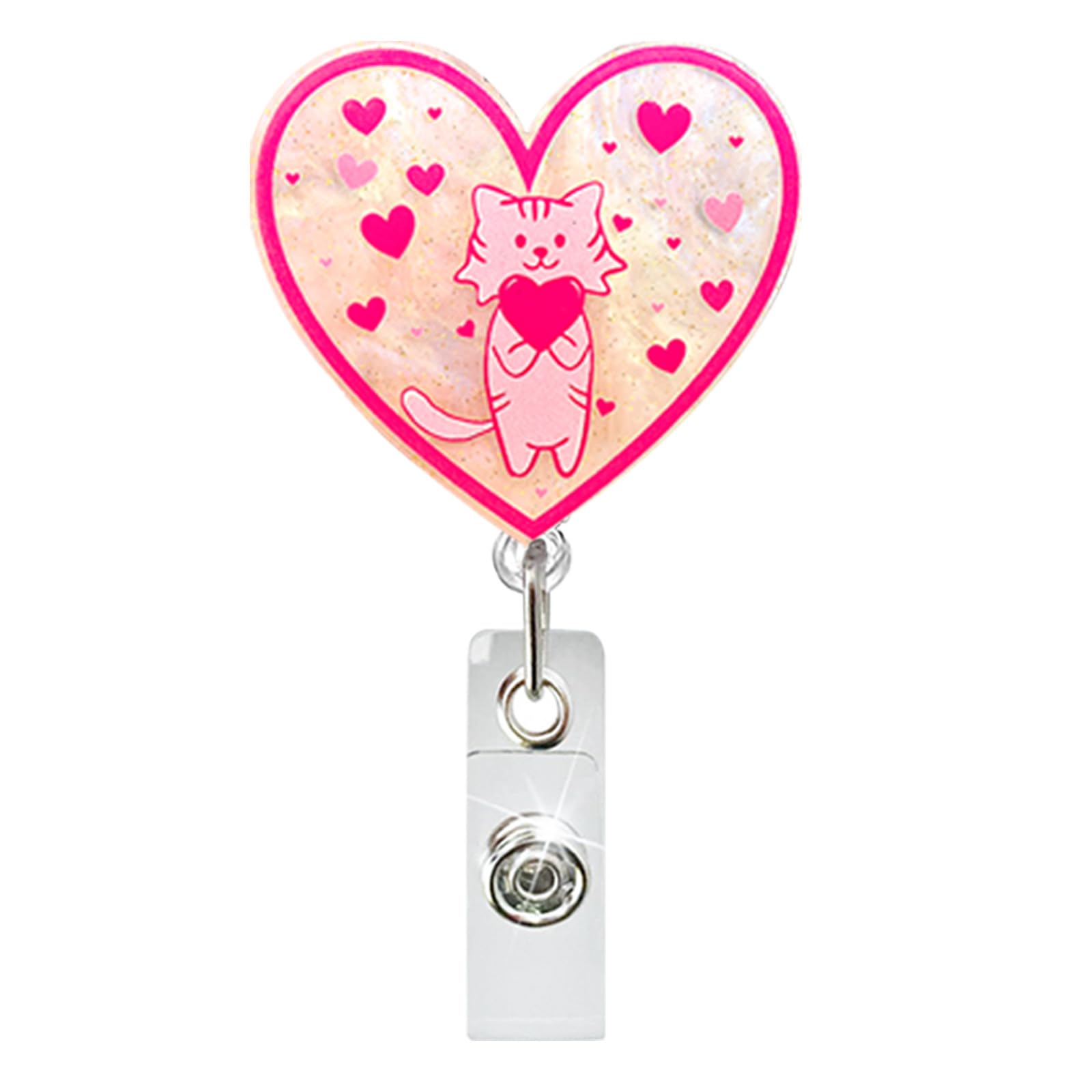 Valentine Day Badge Reel Heart Cat Retractable Badge Holder Pink Acrylic Alligator Badge Clip Valentines Day Name Tag Nurse Badg