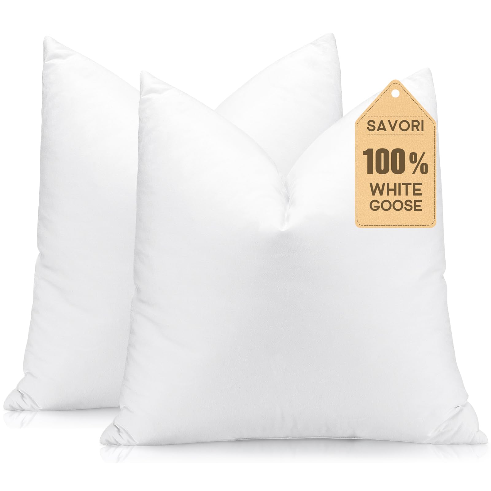 Savori Set Of 2 Down And Feather Throw Pillow Inserts 24X24 Soft Fluffy Pillow Inserts With 100% Down-Proof Cotton Cover, Decora