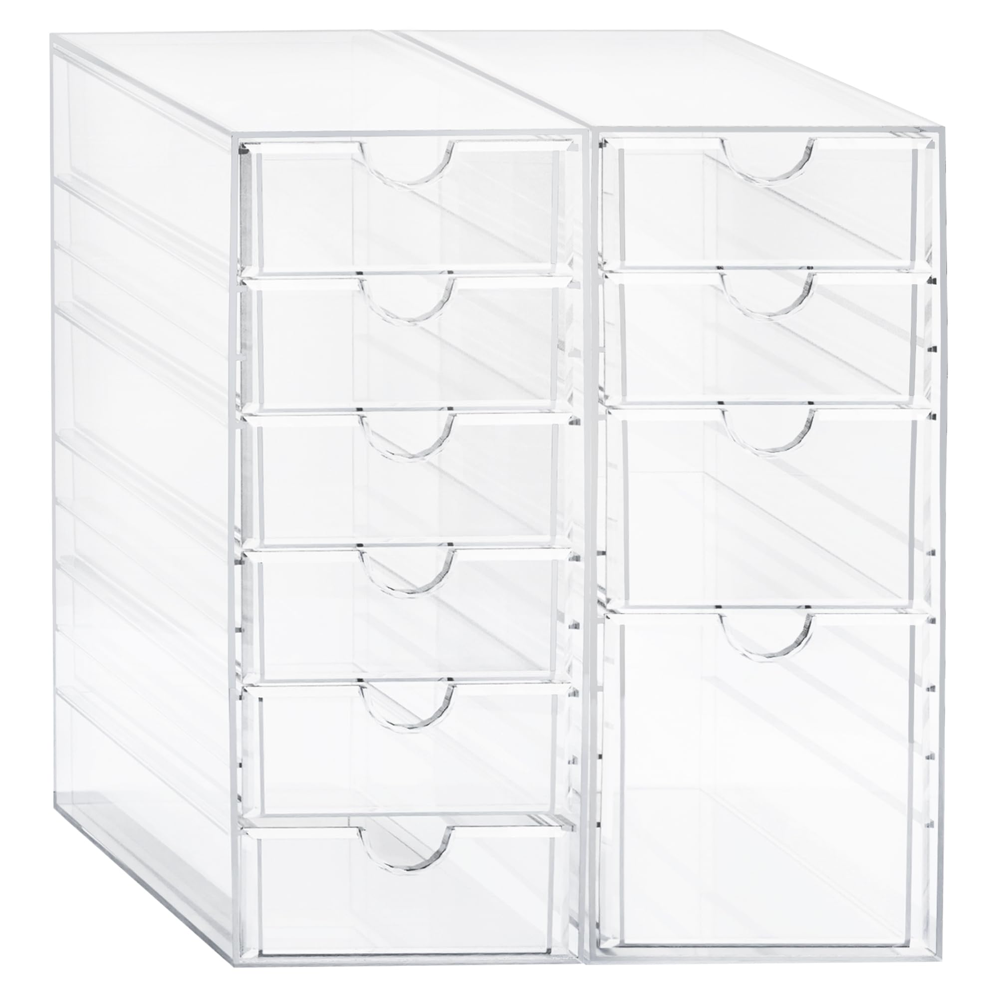 Prsildan Acrylic Drawer Makeup Organizer With 10 Drawers, Set Of 2 Office Desk Organizers Accessories, Clear Stackable Storage D