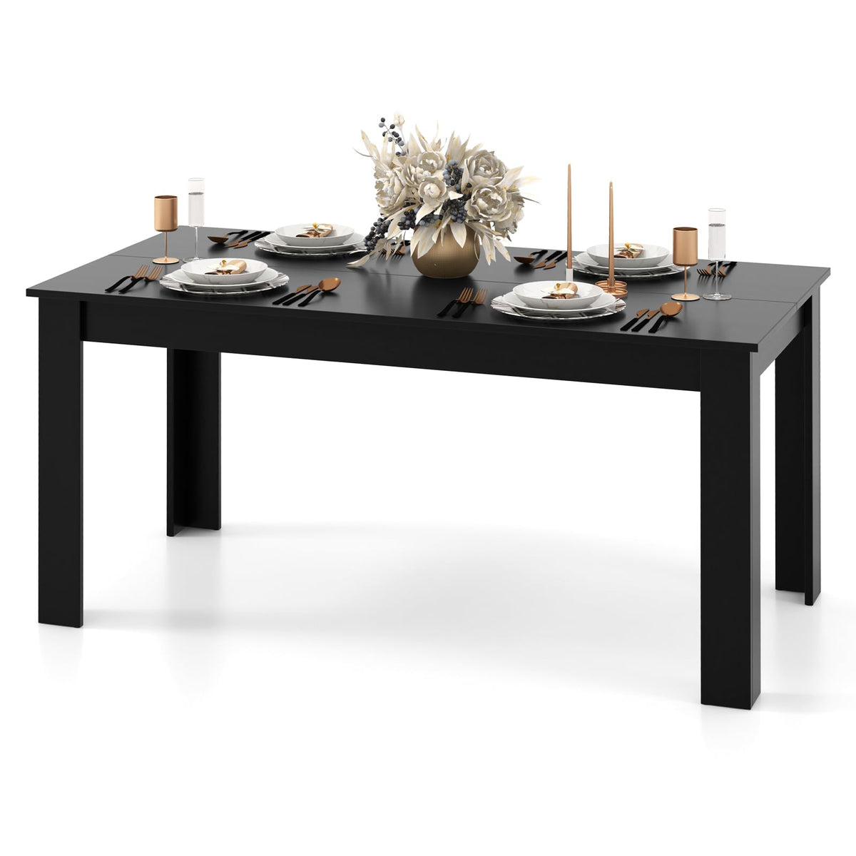 Giantex Dining Table For 6, Wood Rectangular Table, 63' L X 31.5' W X 30' H Large Farmhouse Center Table, Home Furniture Kitchen Table, Modern Dining Room Table, Supporting For 330Lbs, Black