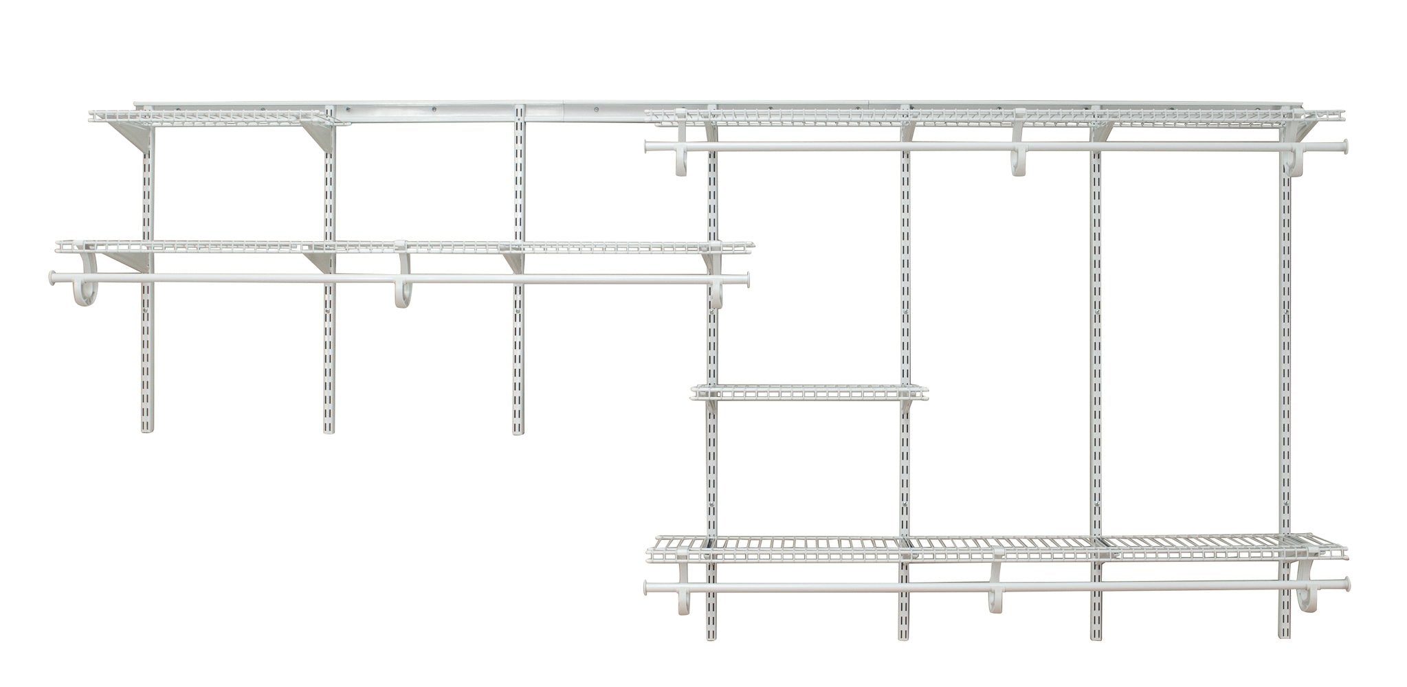 ClosetMaid ShelfTrack Wire Closet Organizer System Adjustable from 7 to 10 Ft, with Shelves, Clothes Rods, Hardware, Durable Ste