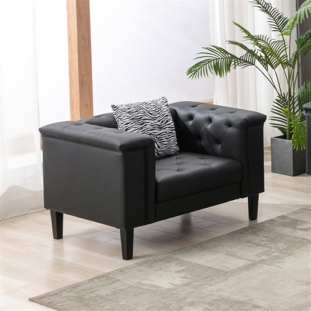 Lilola Home Sarah Black Vegan Leather Tufted Chair with 1 Accent Pillow