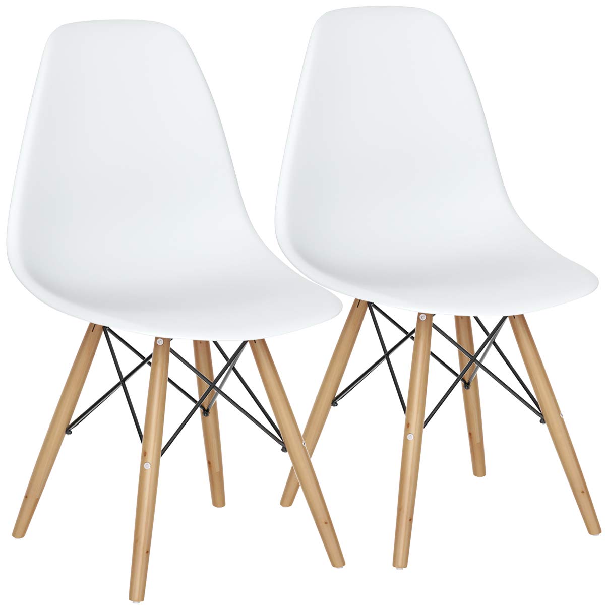 Giantex Dining Chairs Set Of 2 White, Pre Assembled Mid Century Modern Dining Chairs With Wood Legs, Armless Kitchen Chairs, Pla