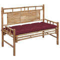 vidaXL Bamboo Patio Bench with Wine Red Cushion - Weather-Resistant Outdoor Garden Terrace Seating - 47.2"x21.7"x23.6"