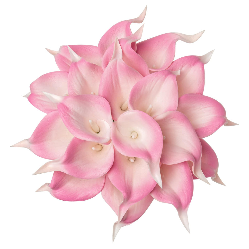 DuHouse 20Pcs Artificial Calla Lily Flower Real Touch Latex Flowers for DIY Wedding Bouquet Party Home Decor (White Pink)
