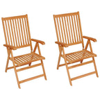 vidaXL Solid Teak Wood Patio Chairs Set with Adjustable Backrest and Green Cushions - Weather-Resistant and Foldable Outdoor Furniture
