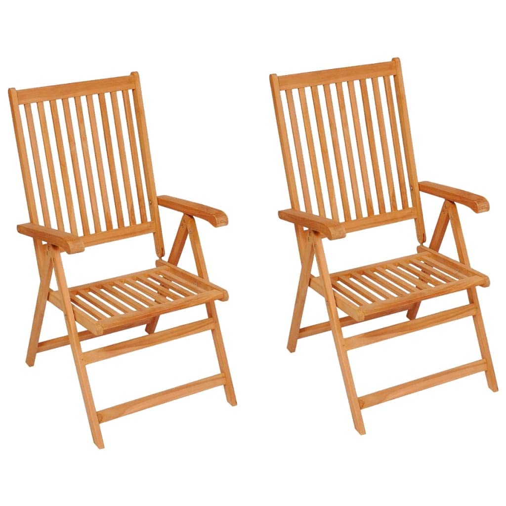 vidaXL Solid Teak Wood Patio Chairs Set with Adjustable Backrest and Green Cushions - Weather-Resistant and Foldable Outdoor Furniture