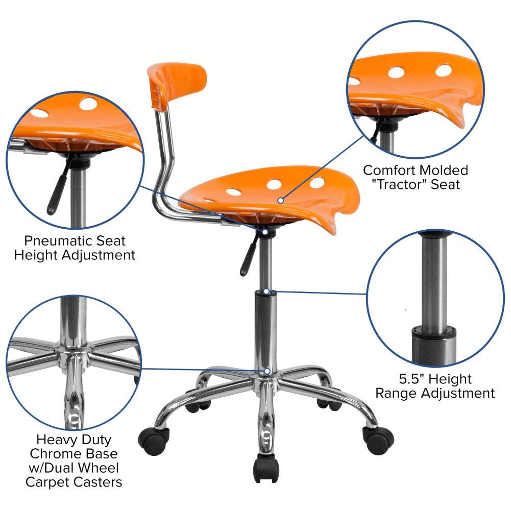 Flash Furniture Elliott Vibrant Orange and Chrome Swivel Task Office Chair with Tractor Seat