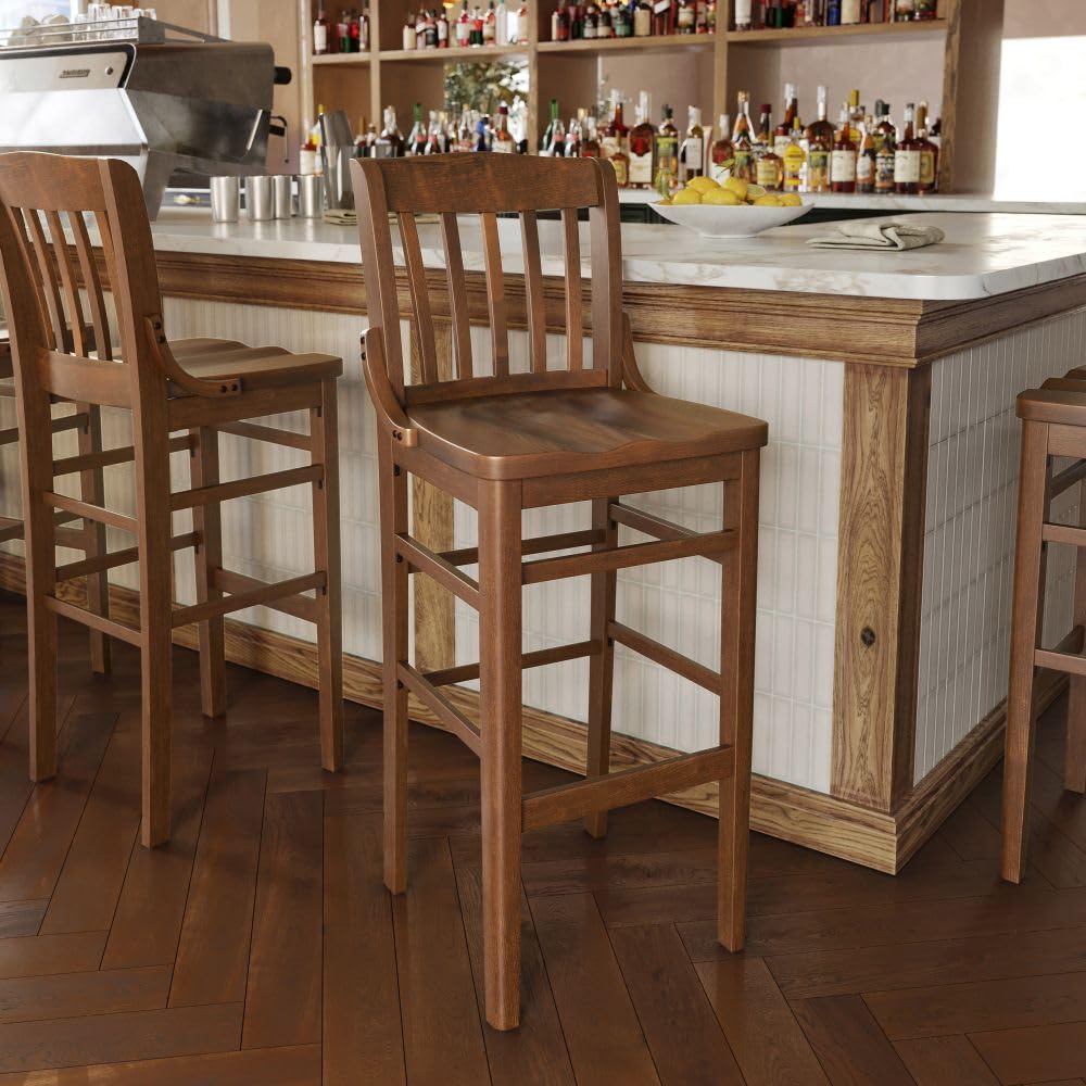 Flash Furniture Hercules Series School House Back Walnut Wood Restaurant Barstool