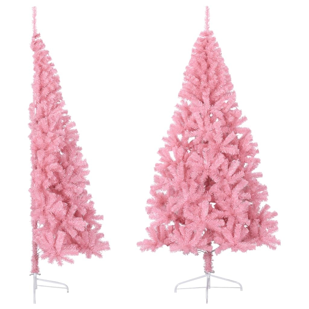 vidaXL Modern Half Artificial Christmas Tree with Robust Steel Stand - Pink 8 ft PVC - Economically and Environmentally Friendly Alternative to Real Trees