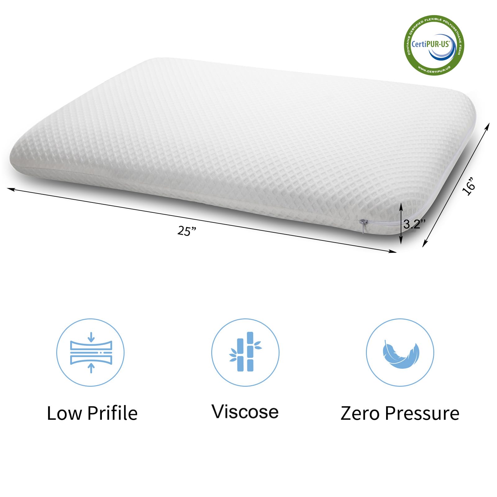 Dlight Bd Slim 3.2'' Stomach Sleeping Memory Foam Pillow-Thin, Flat, Soft Yet Supportative For Belly, Back& Stomach Sleepers