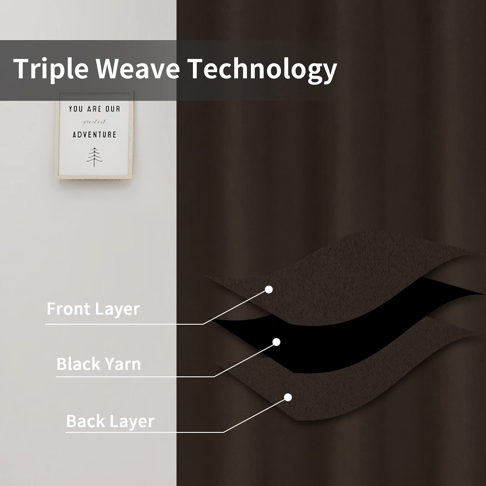 Easy-Going Blackout Curtains For Bedroom, Solid Thermal Insulated Grommet And Noise Reduction Window Drapes, Room Darkening Curtains For Living Room, 2 Panels(42X84 In, Dark Brown)