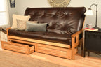 Kodiak Furniture Monterey Queen-Size Futon, Storage Drawers, Butternut Finish With Oregon Trail Java Mattress