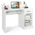 Tangkula White Desk With Drawer & Keyboard Tray, 22 Inch Wide Modern Study Writing Desk With Desktop Hutch & Storage Shelves, Home Office Desk For Teens, Wood Pc Laptop Desk, Desk For Bedroom