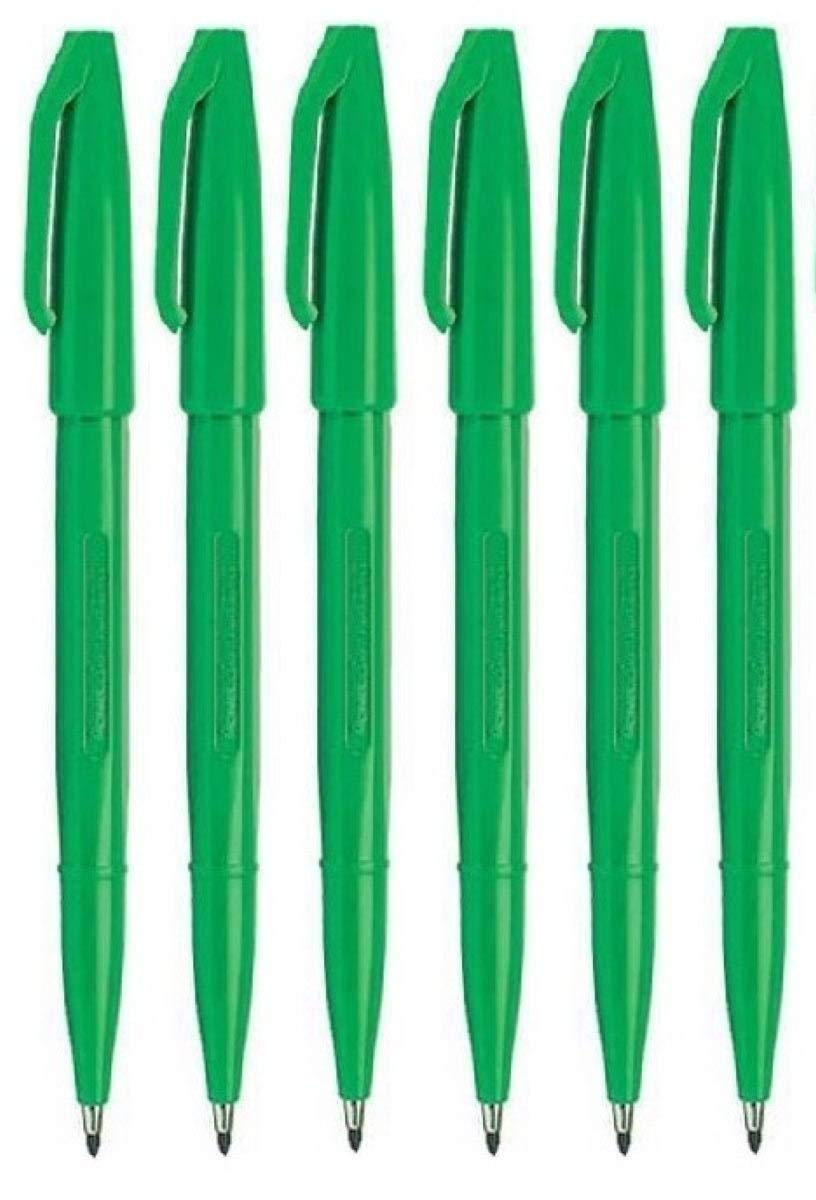 Pentel Green Original Sign Pen S520 Fibre Tip Marker Pens Colour Fineliner 2Mm Nib 1Mm Line Width (Pack Of 6)
