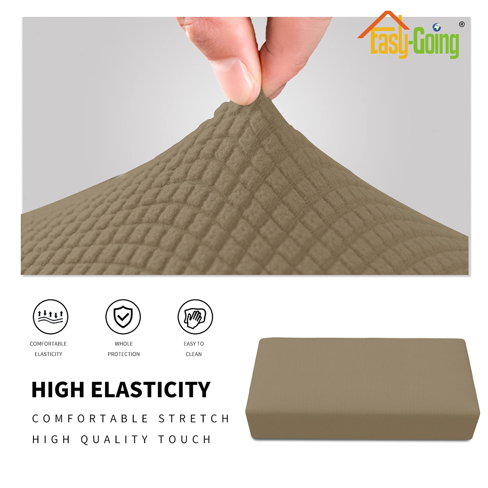 Easy-Going Stretch Ottoman Cover Folding Storage Stool Furniture Protector Soft Rectangle Slipcover With Elastic Bottom (Ottoman Xx-Large, Tan)
