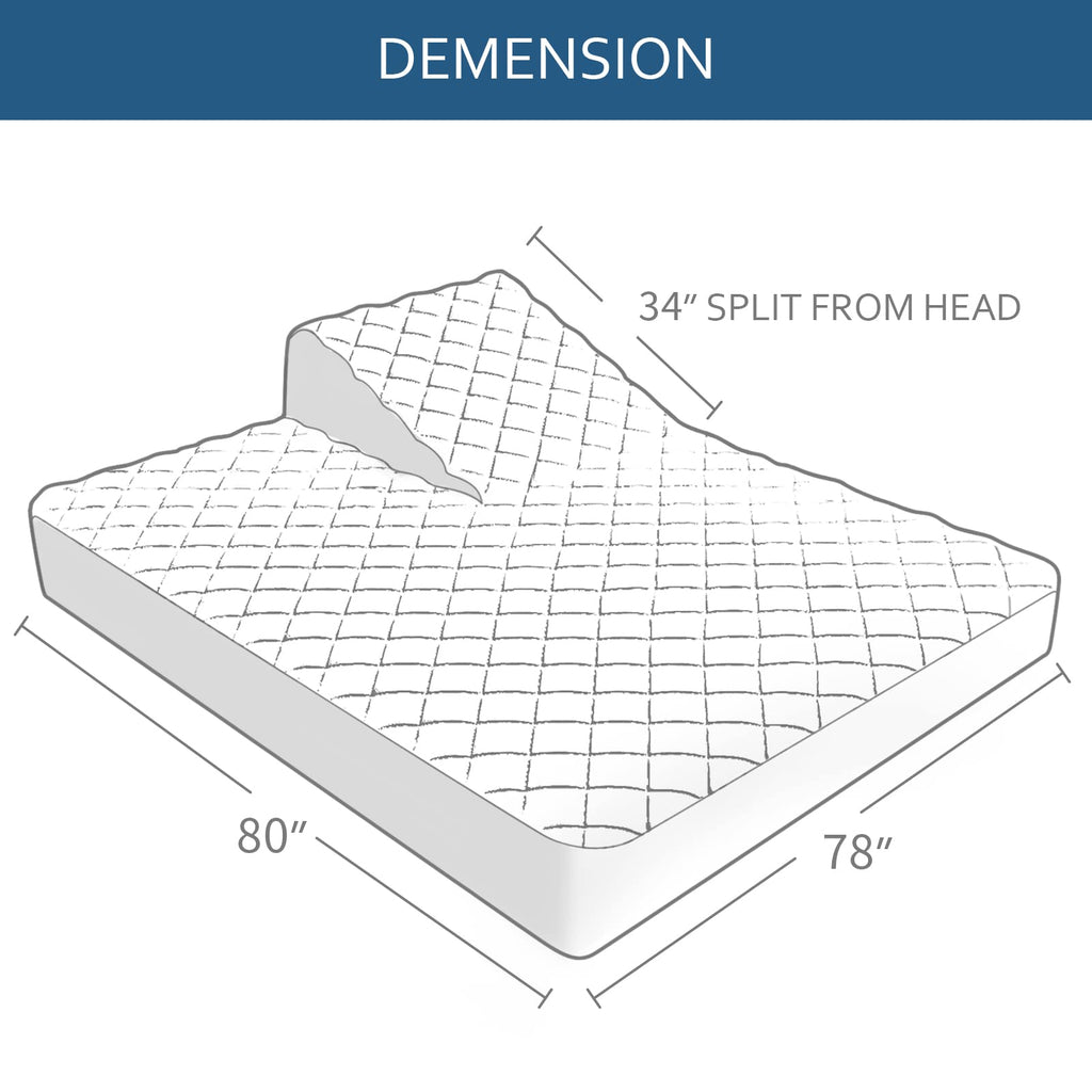 Waterproof Split Top King Mattress Pad Protector For Adjustable Bed, 34' Top Split From Head, Noiseless, Soft Padded Matress Protector